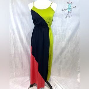 Lime green navy and pink color block maxi dress size small NWOT